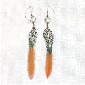 REAL Orange/Black/White Dangling Feather Earrings